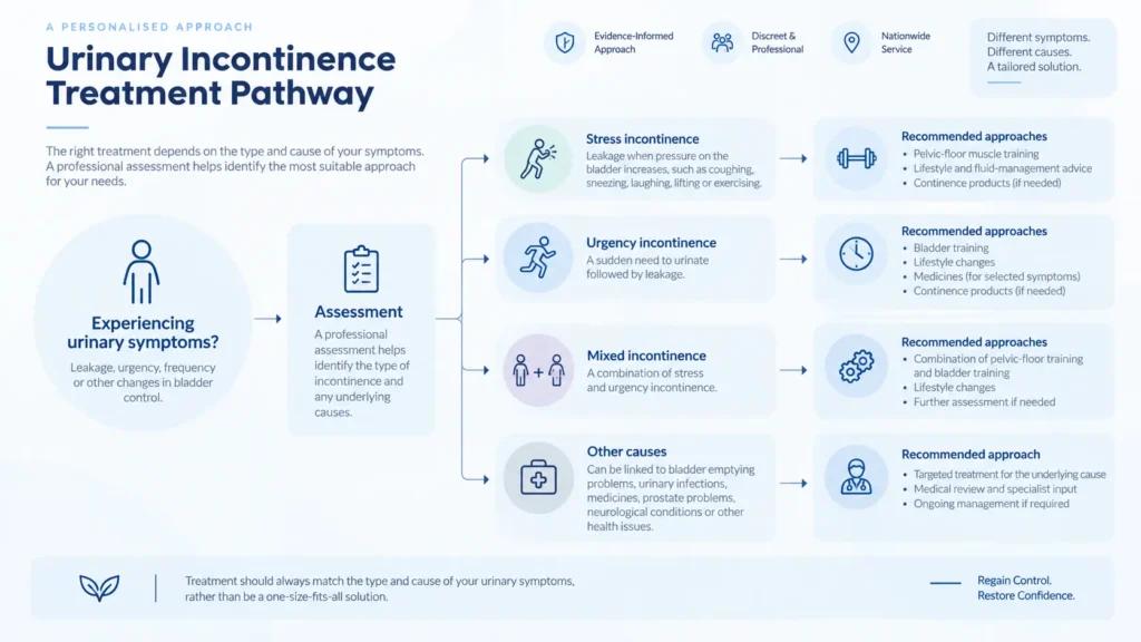 urinary incontinence treatment options infographics from the incontinence direct Milton Keynes